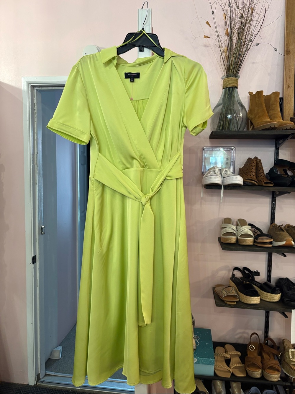 Talbots Lime Green Short-Sleeve Wrap Midi Dress